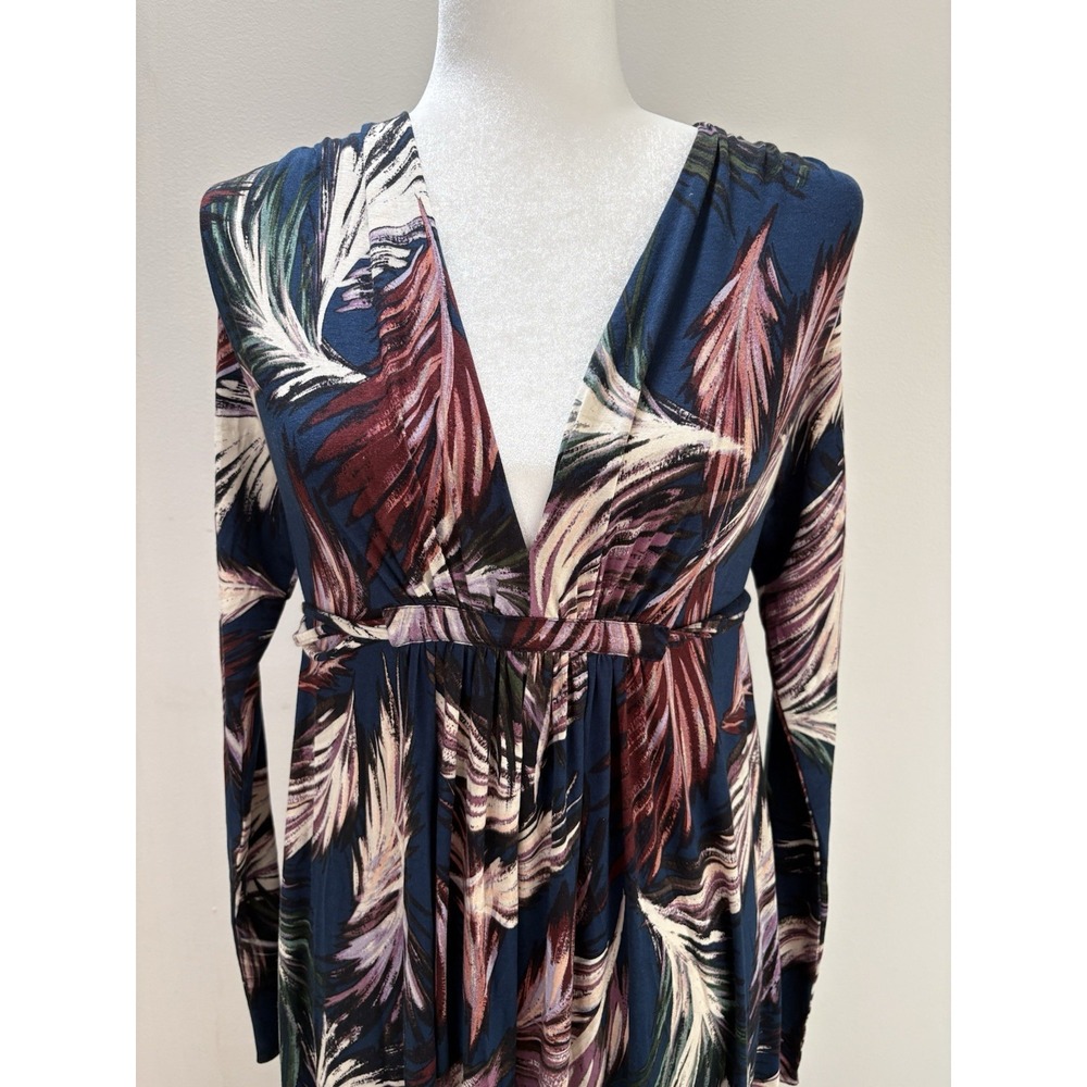 NEW Rachel Pally Long Sleeve Caftan Maxi Deep V Neck Dress Sz Small Feather - Picture 2 of 11